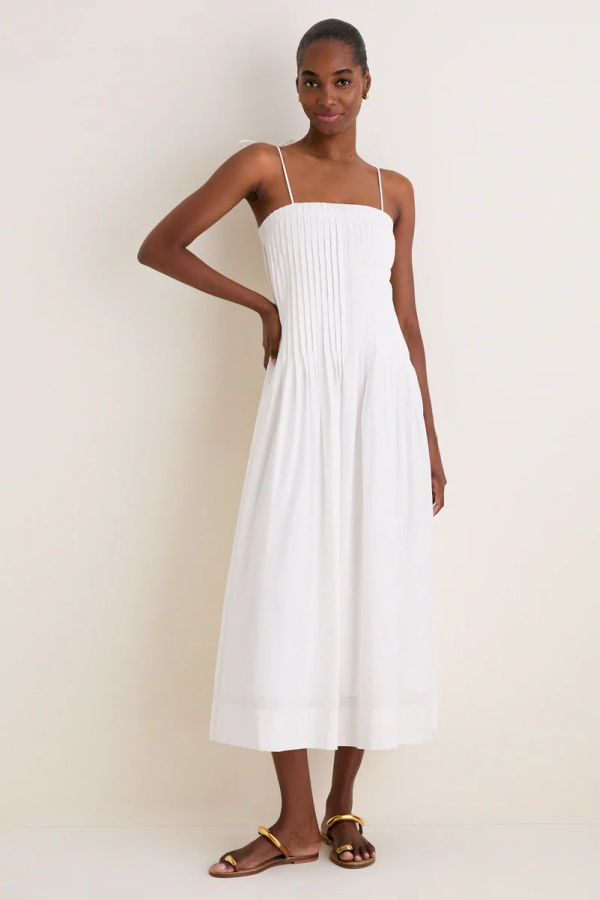 Moon River Pleated Front Detail Midi Dress - Off White