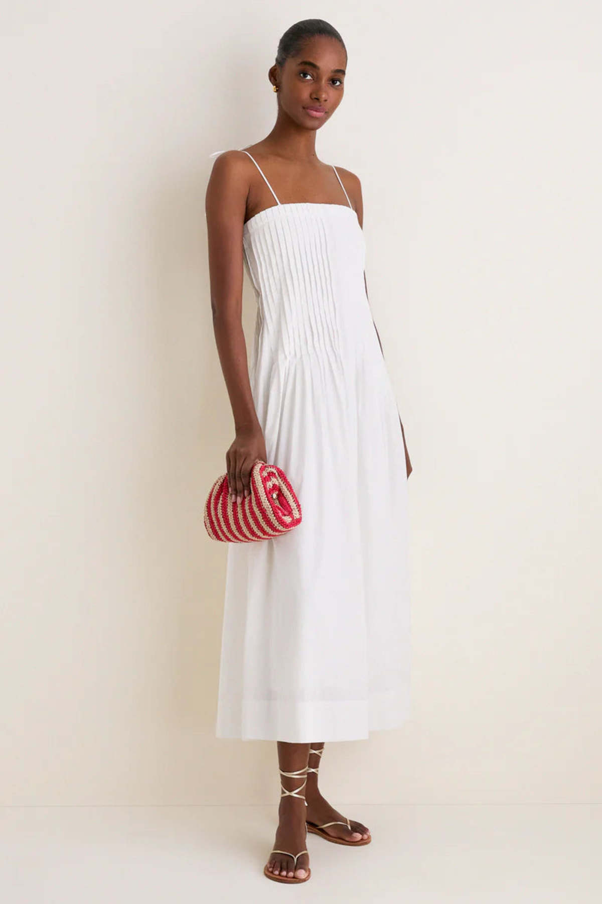 Moon River Pleated Front Detail Midi Dress - Off White - Image 3 of 4