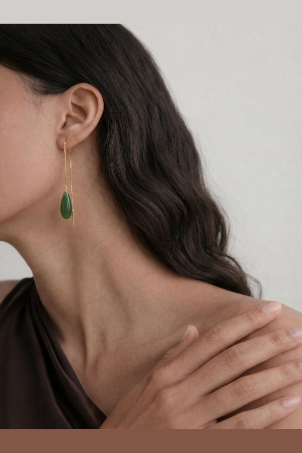 seree Waterdrop Lab jade drop earrings - Green