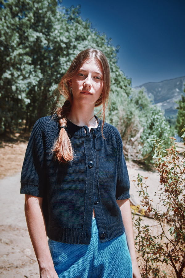 L'ENVERS Clarisse Short-Sleeve Cardigan - Navy Blue