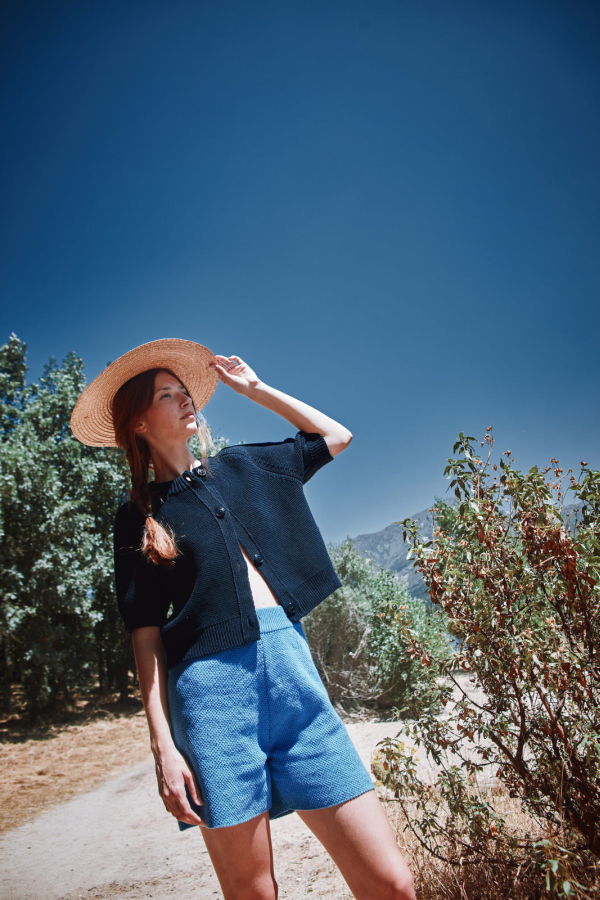 L'ENVERS Clarisse Short-Sleeve Cardigan - Navy Blue