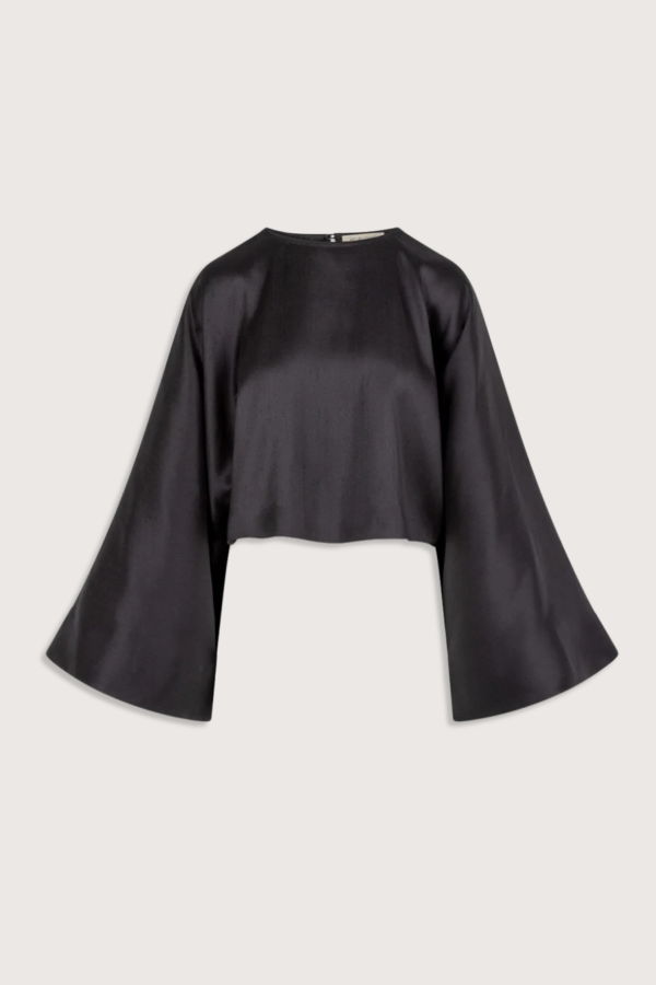Heirlome Eloisa Silk Shantung Long Sleeve Top - Black