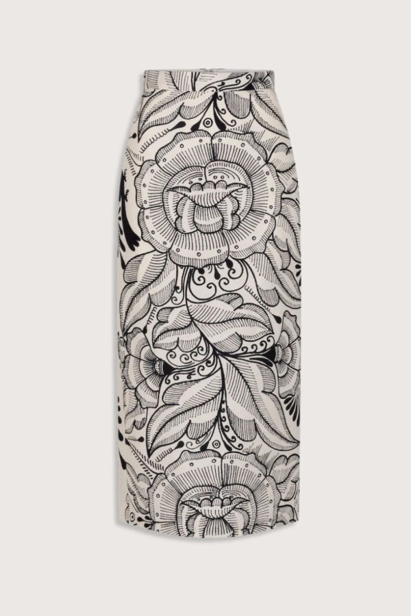 Heirlome Lexi Pencil Skirt Silk/Linen - Ivory/Black