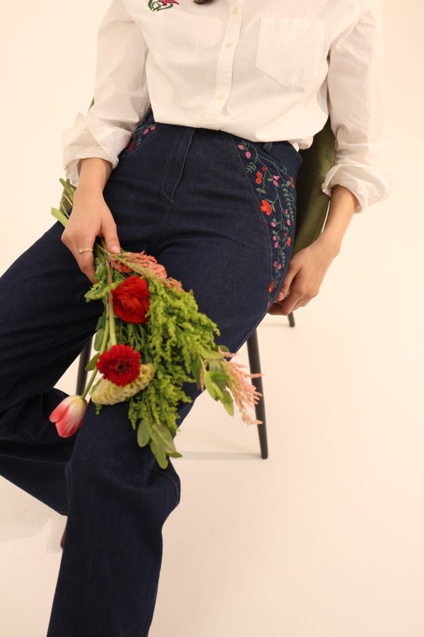 Deerah Embroidered Jeans - Denim