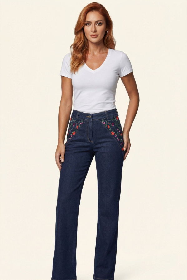Deerah Embroidered Jeans - Denim