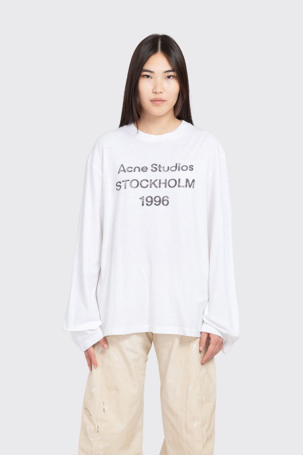 Acne Studios Logo Printed Long-Sleeved T-Shirt - Off White