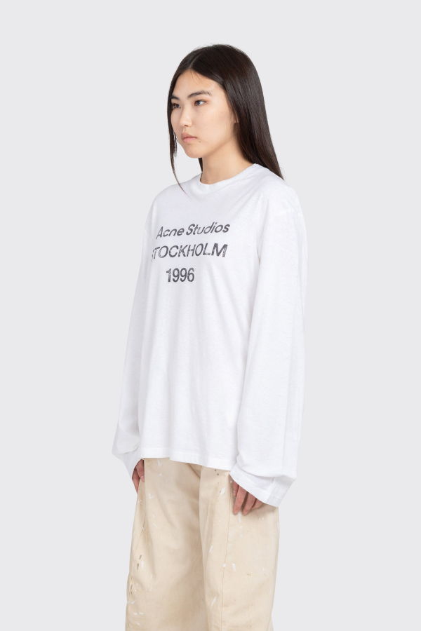 Acne Studios Logo Printed Long-Sleeved T-Shirt - Off White