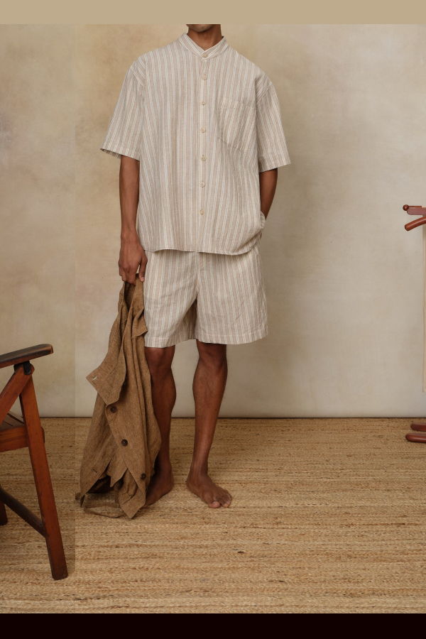 Colbo Band Collar Easy Shirt, Sinai Stripe