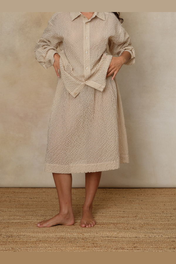 Colbo Elastic Textured Champagne Gingham Skirt