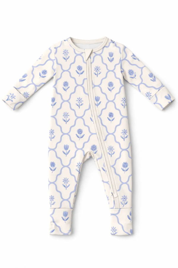 KIDS Honeycomb Goods Zip Bamboo Pajamas in Dutch Floral