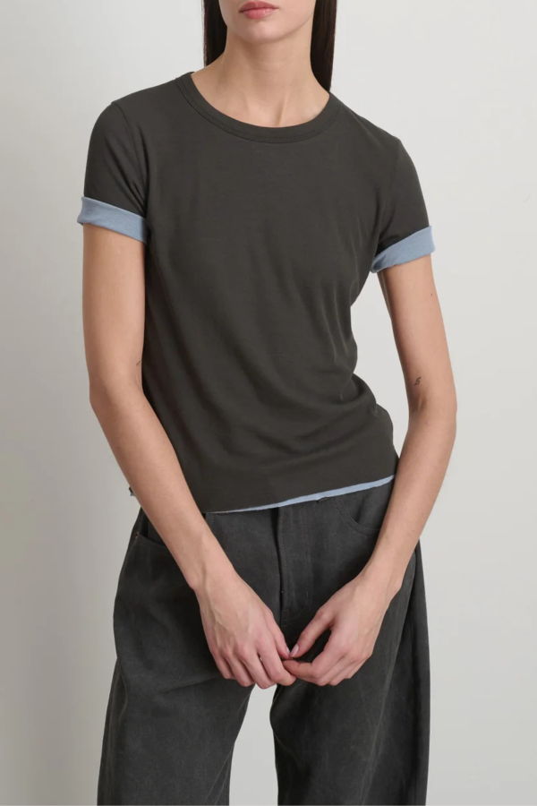 B Sides Double Crepe Jersey Tee - Dark Grey/Blue