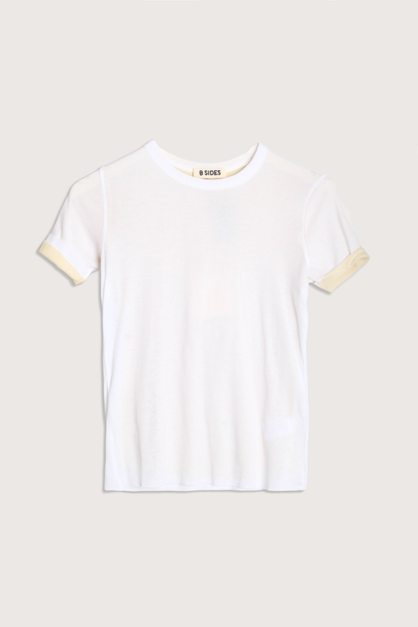 B Sides Double Crepe Jersey Tee - White/Pale Yellow