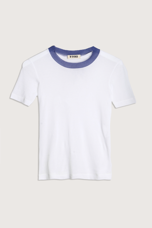 B Sides Ringer Crepe Jersey Tee - White/Blue