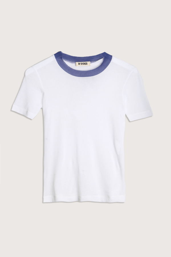 B Sides Ringer Crepe Jersey Tee - White/Blue