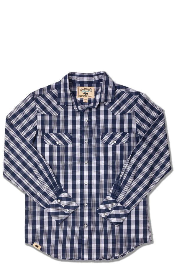 Western Aloha Palaka Yarn Dyed Western Long Sleeve Shirt - Navy