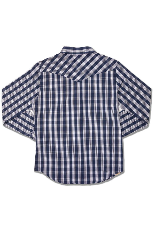 Western Aloha Palaka Yarn Dyed Western Long Sleeve Shirt - Navy