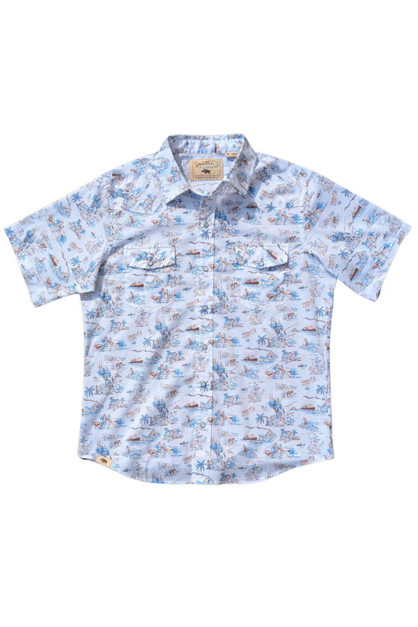 Western Aloha Paniolo SS Shirt - White/Blue