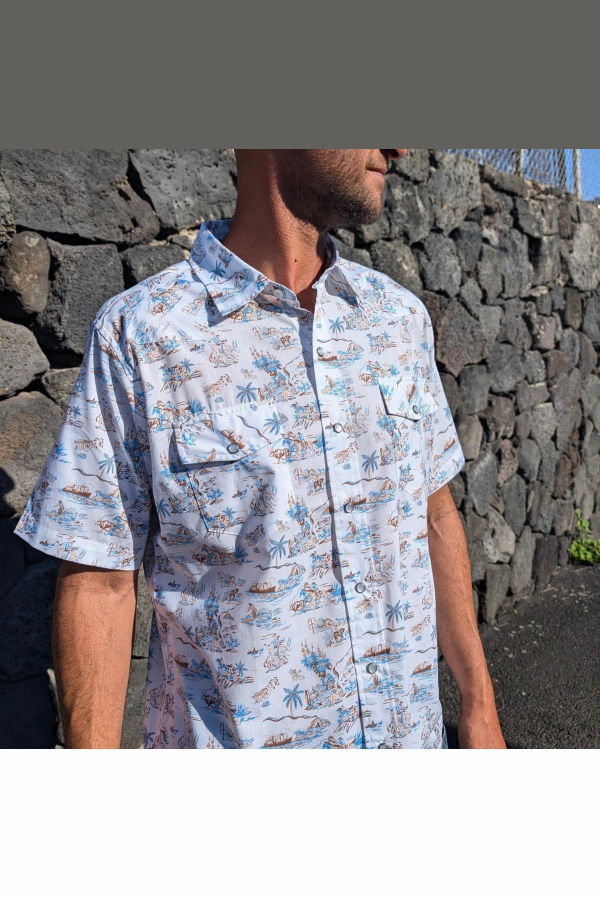 Western Aloha Paniolo SS Shirt - White/Blue