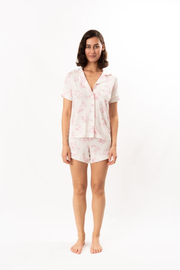 Eberjey Gisele Printed Relaxed Short PJ Set - Rose Garden Cameo Pink / Pale Pink