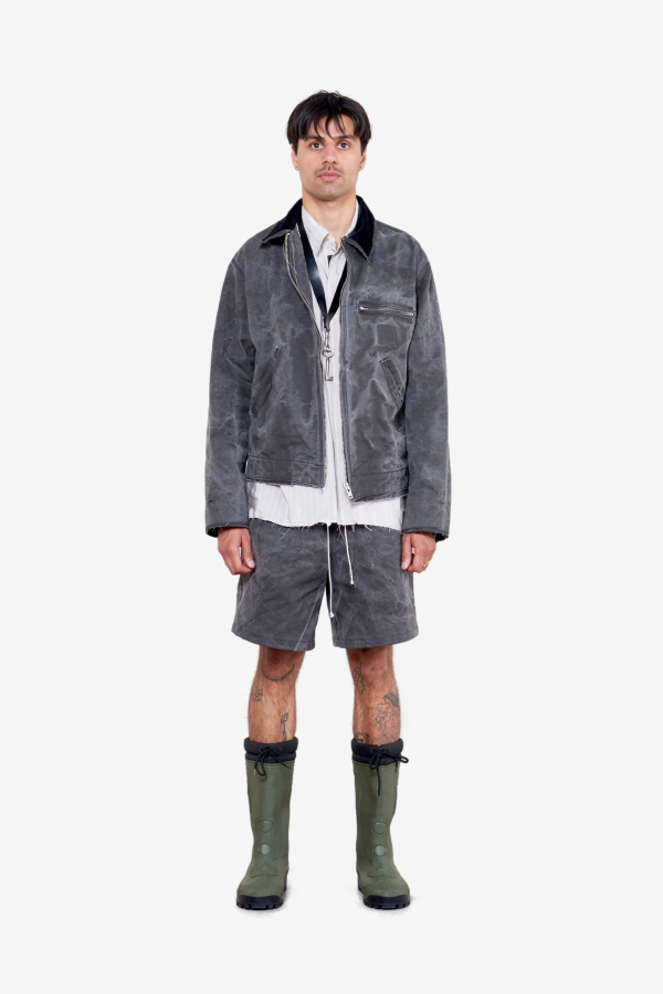 Camiel Fortgens Washed Canvas Knee Shorts - Black Vintage Wash