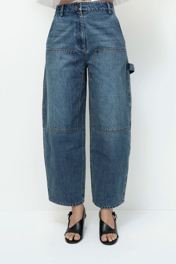 Mijeong Park Barrel Leg Patch Denim Pant - Blue