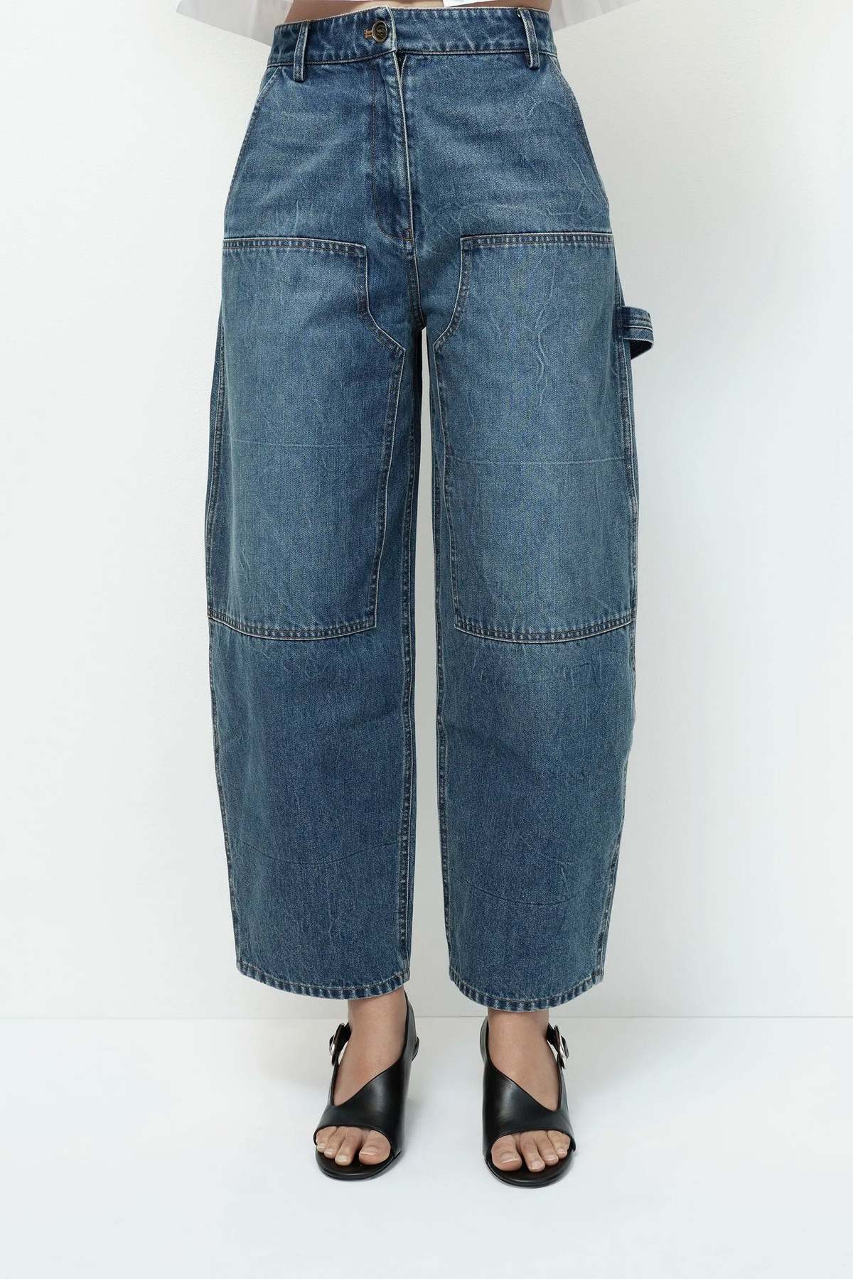 Mijeong Park Barrel Leg Patch Denim Pant - Blue - Image 1 of 5