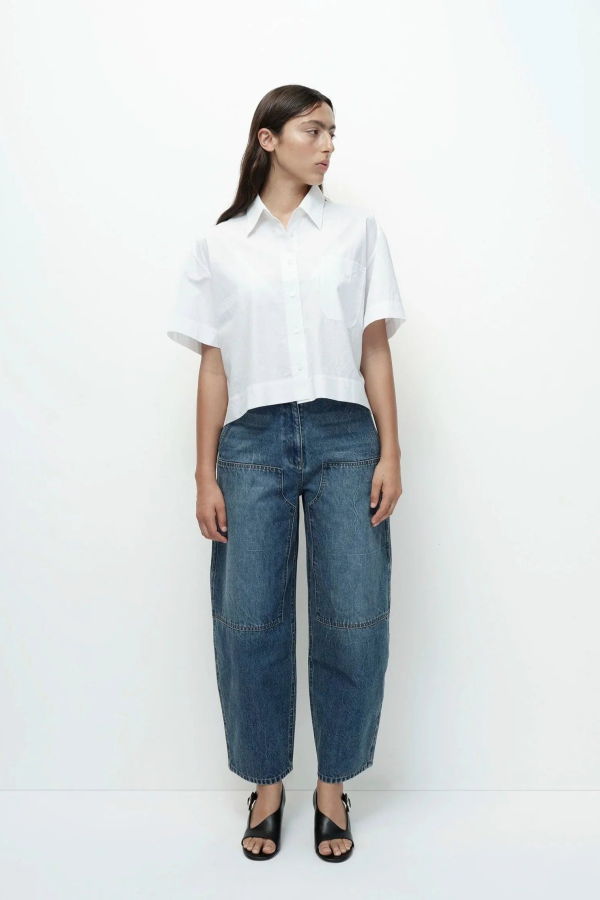 Mijeong Park Barrel Leg Patch Denim Pant - Blue