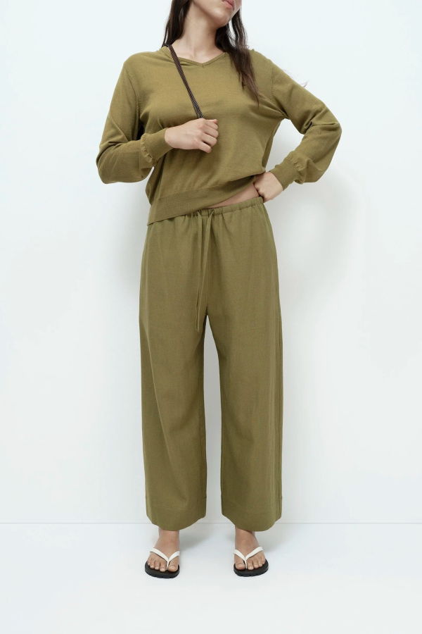 Mijeong Park Linen Blend Cropped Pant - Green