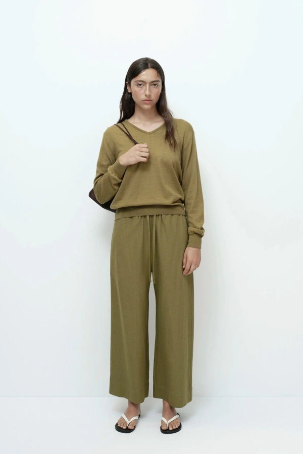 Mijeong Park Linen Blend Cropped Pant - Green
