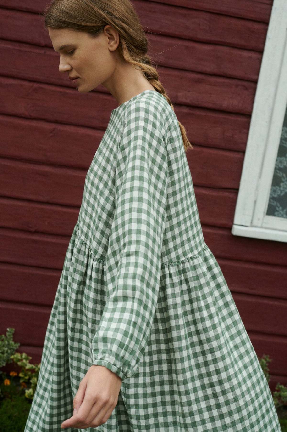 Linenfox Margo Gingham Maxi Linen Dress - Image 4 of 12