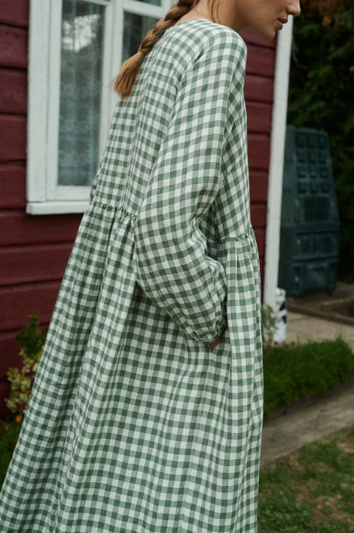 Linenfox Margo Gingham Maxi Linen Dress - Image 5 of 12