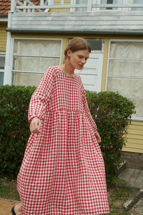 Linenfox Margo Gingham Maxi Linen Dress
