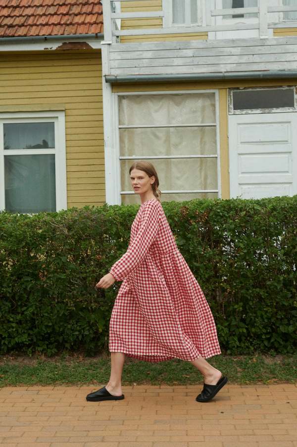 Linenfox Margo Gingham Maxi Linen Dress
