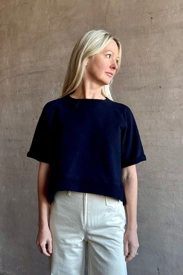 TWP Slouchy Rolled Tee Top - Midnight