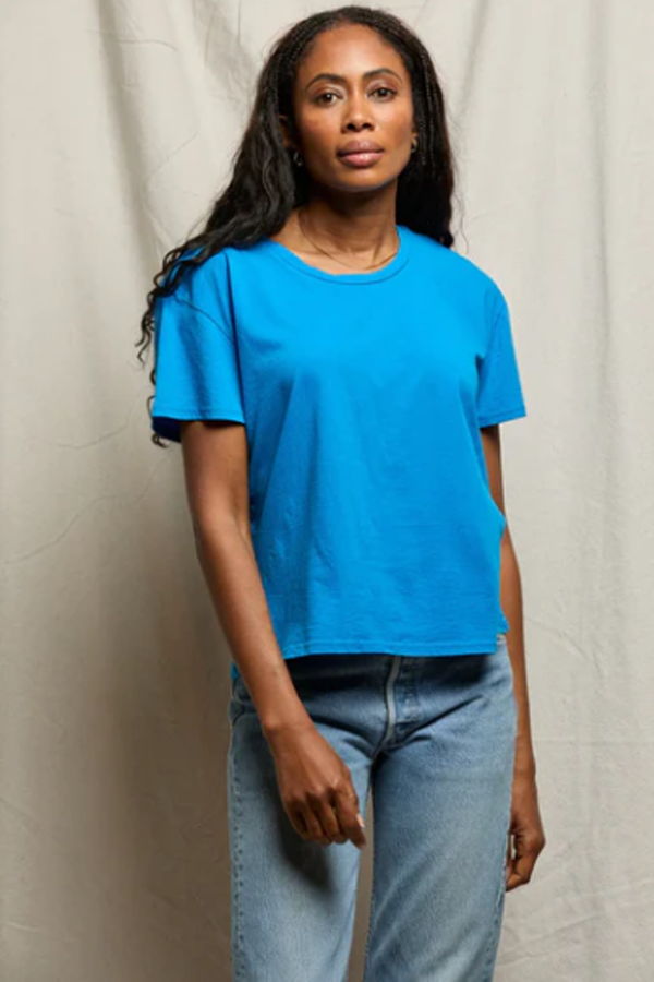 PERFECTWHITETEE Harley Boxy Crewneck Tee - Cobalt