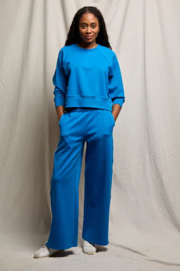 PERFECTWHITETEE Mikos Travel Wide Leg Stripe Pant - Cobalt