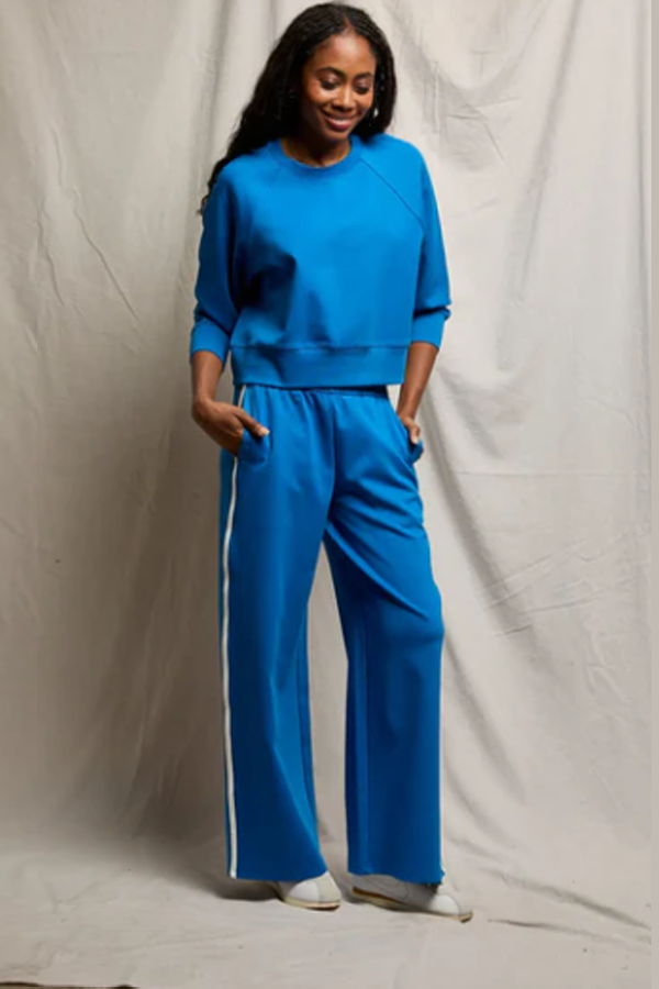 PERFECTWHITETEE Mikos Travel Wide Leg Stripe Pant - Cobalt