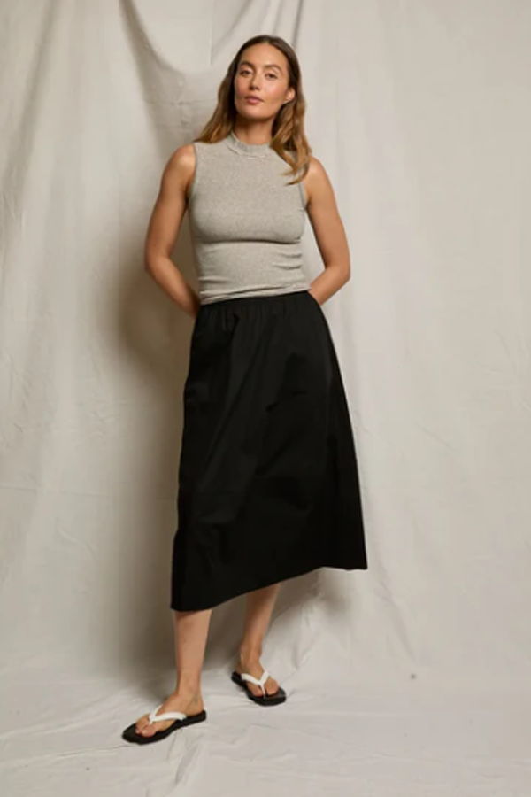 PERFECTWHITETEE Minka Poplin Midi Skirt - Black