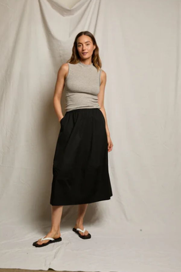 PERFECTWHITETEE Minka Poplin Midi Skirt - Black