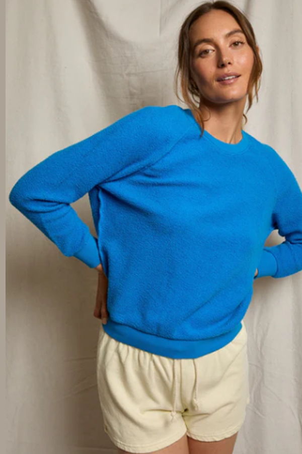 PERFECTWHITETEE Ziggy Reversed Fleece Crew Neck Sweatshirt - Cobalt