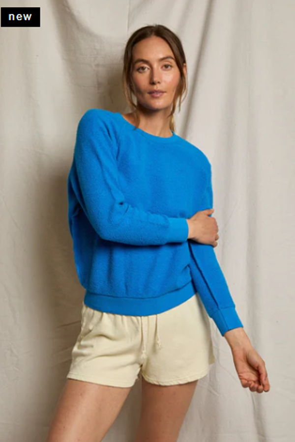 PERFECTWHITETEE Ziggy Reversed Fleece Crew Neck Sweatshirt - Cobalt