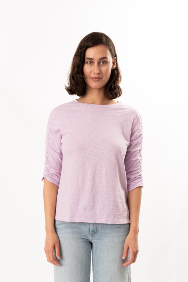 ELLIOTT LAUREN 3/4 Ruched Sleeve Tee - Lavender