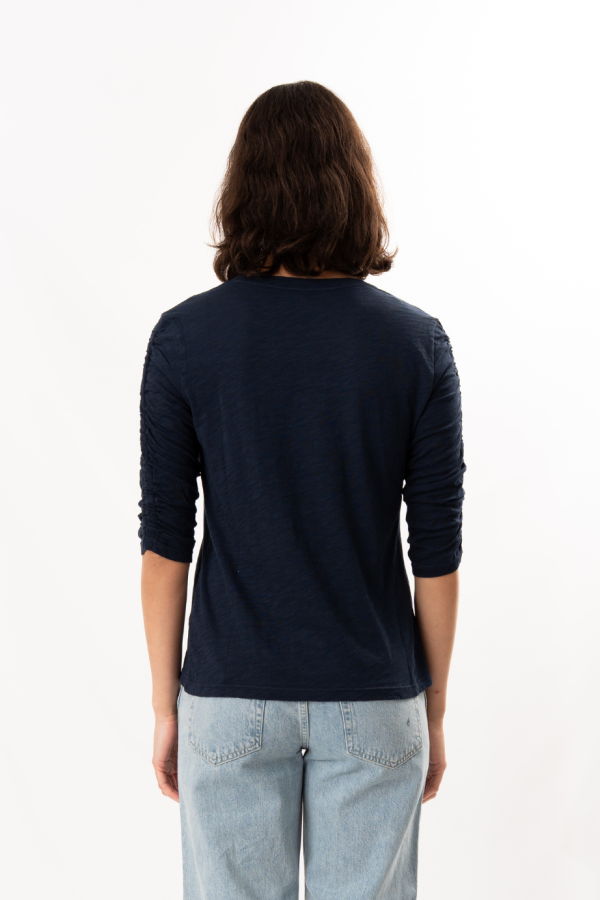 ELLIOTT LAUREN 3/4 Ruched Sleeve Tee - Navy