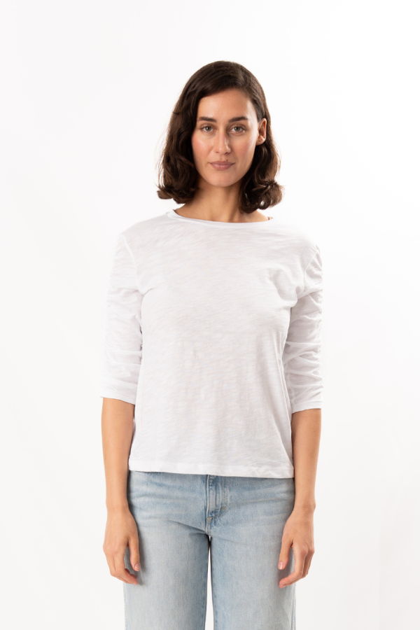 ELLIOTT LAUREN 3/4 Ruched Sleeve Tee - White