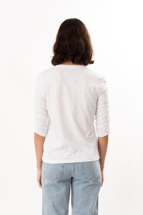 ELLIOTT LAUREN 3/4 Ruched Sleeve Tee - White