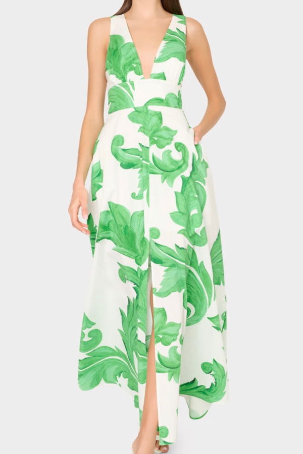 Milly Catarina Poplin Dress - White/Green