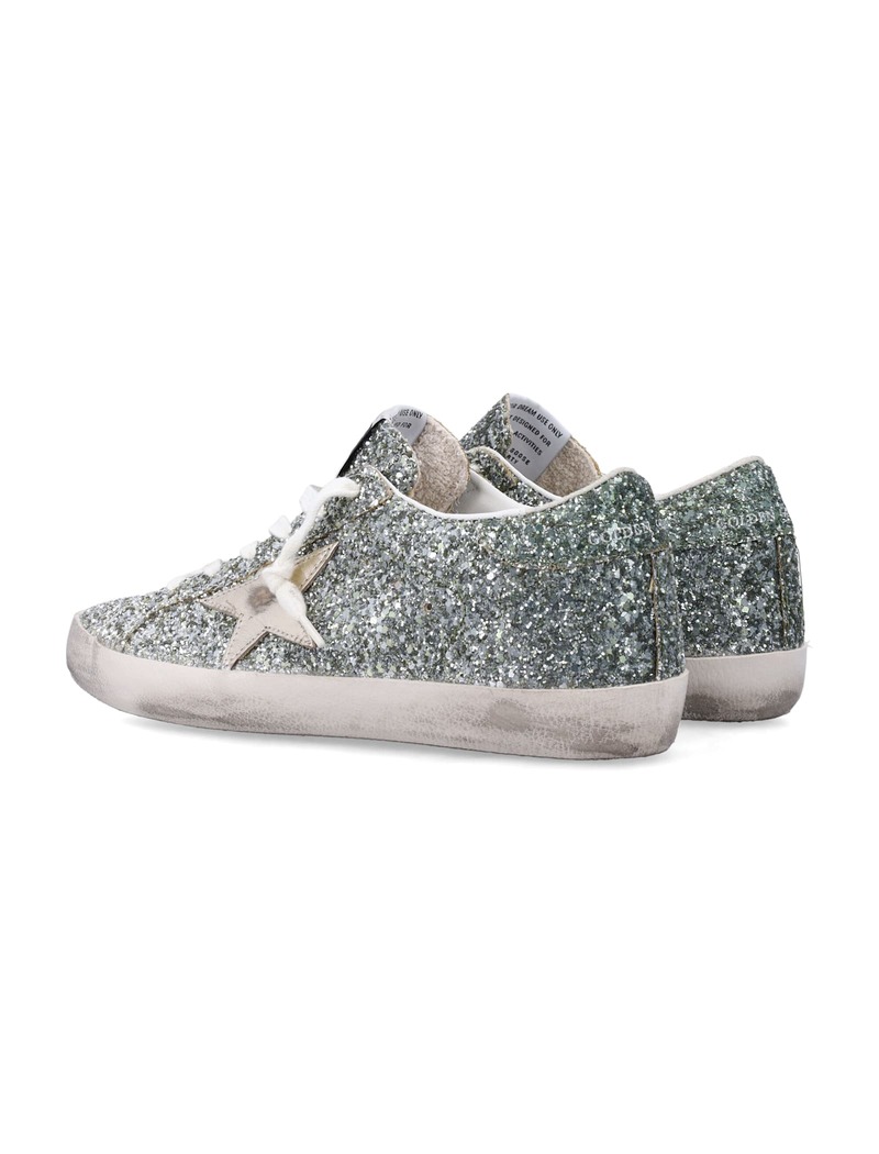 Golden Goose Glitter Super-Star Sneakers - Platinum/Green