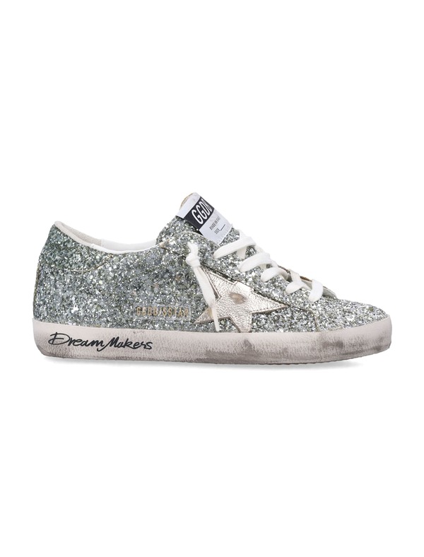 Golden Goose Glitter Super-Star Sneakers - Platinum/Green Golden Goose Glitter Super-Star Sneakers - Platinum/Green
