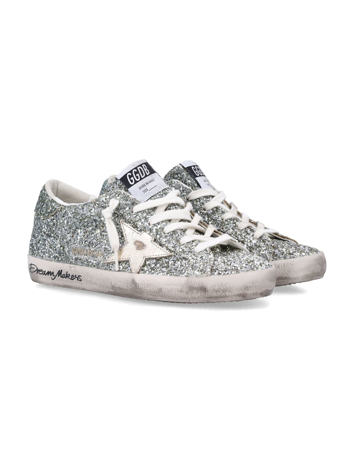 Golden Goose Glitter Super-Star Sneakers - Platinum/Green - Image 3 of 4