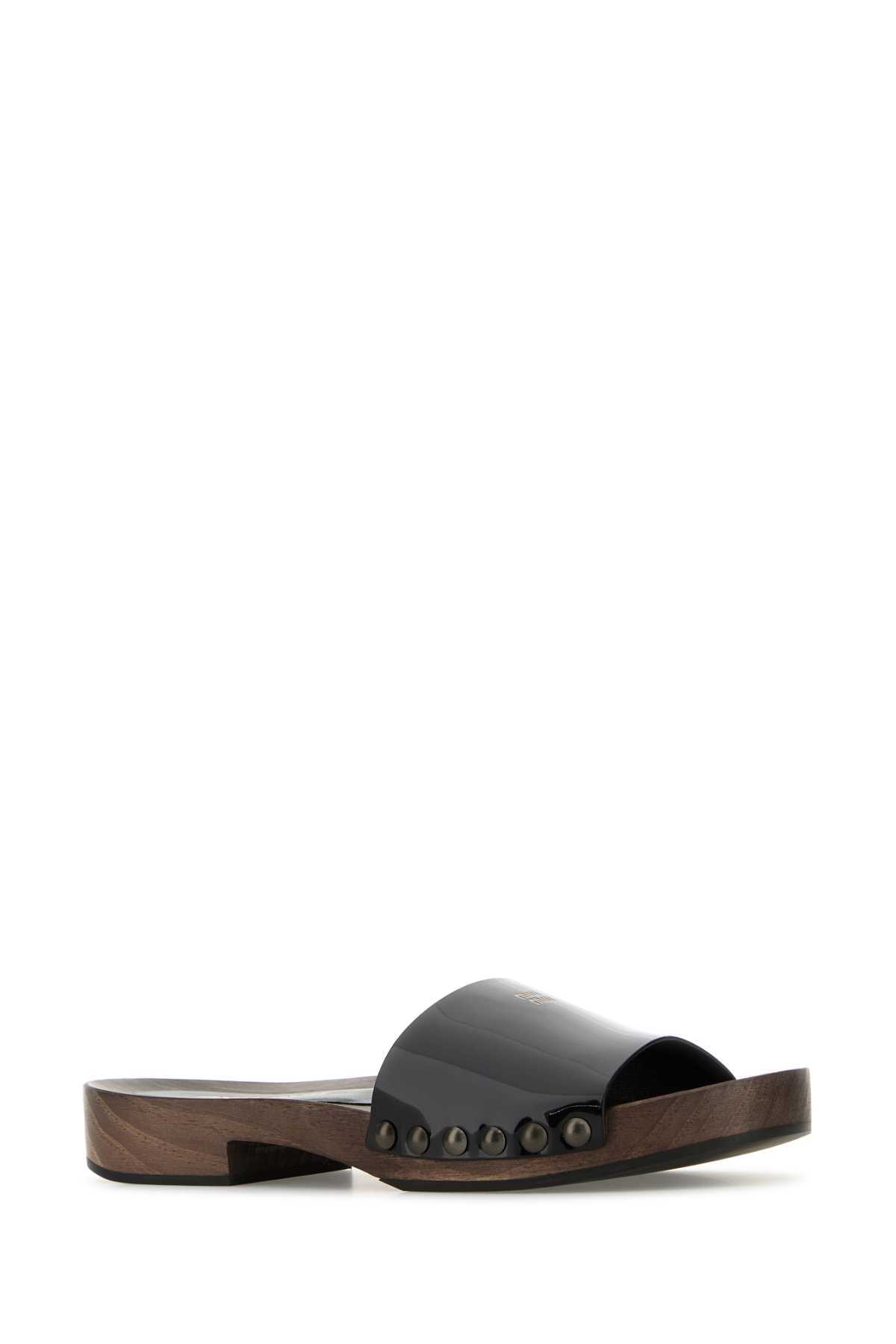 MIU MIU Black Leather Clogs - Black - Image 2 of 2